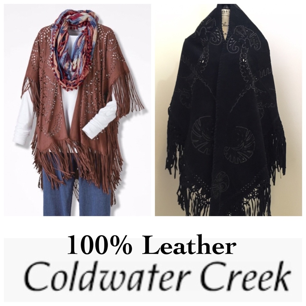 Coldwater Creek Leather Fringe Shawl